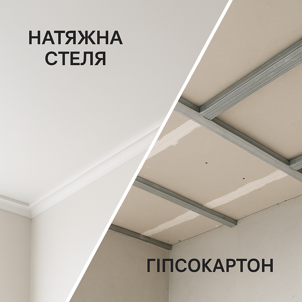 Коли варто вибрати натяжну стелю, а коли — гіпсокартон: сценарії для кухні, ванної, спальні та новобудови/вторинки